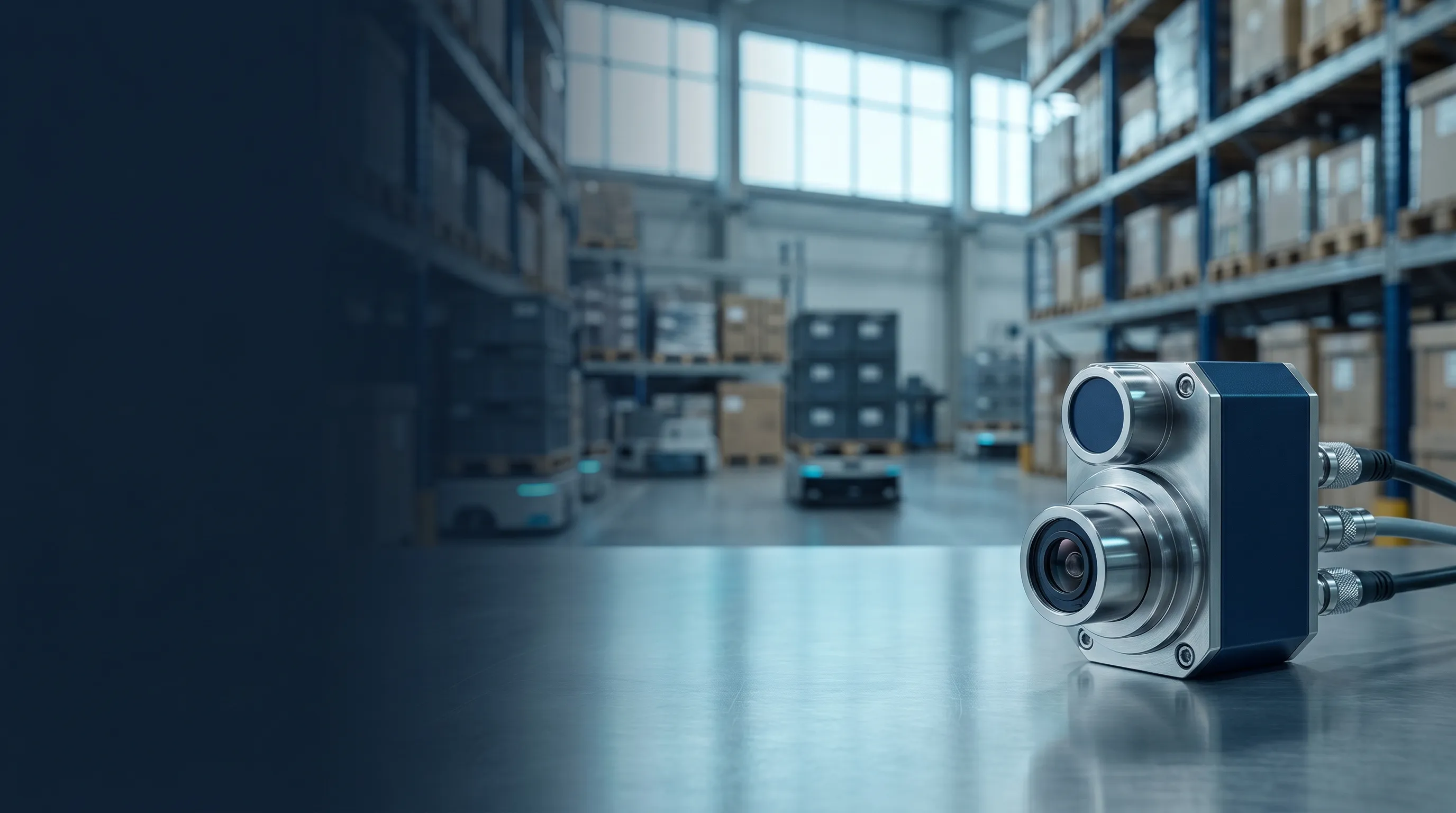 A European precision instrument in a US distribution warehouse, representing European hardware moving into US sales channels