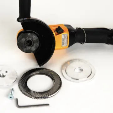 Complete milling disc set: angle grinder, single- and double-sided discs, and mounting tool